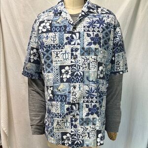 Vintage Blue Hawaiian Print Men's Shirt made in Hawaii